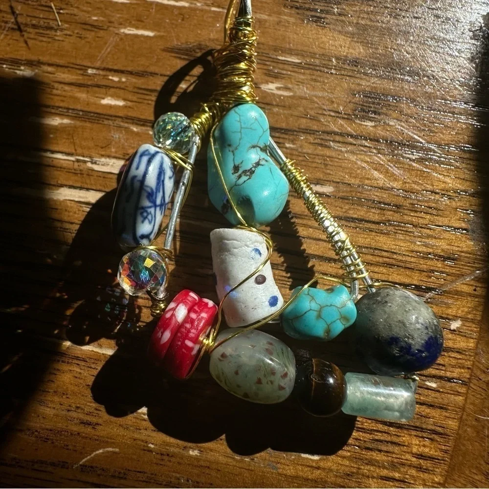 Collage Beaded Pendant Handcrafted Multicolor Wire-Wrapped OOAK 1600 Y